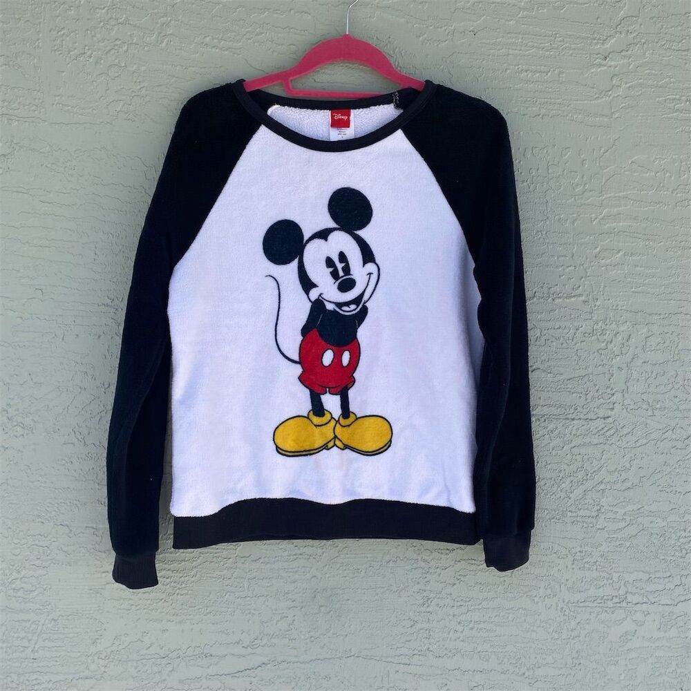 Disney Mickey Mouse Fleece Sweatshirt Unisex L Black Long Sleeve Pullover